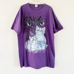 Vintage 90s Women Novelty Cat Short Sleeve Nightgown Granny Kitsch Unique Rare